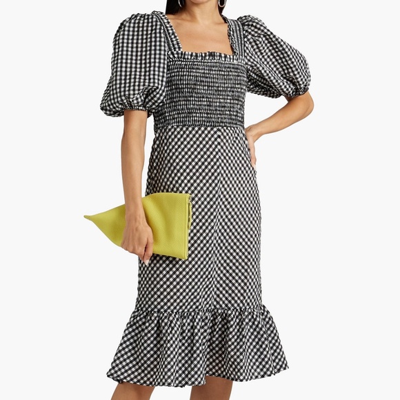 Ganni Dresses & Skirts - Ganni Gingham Checkered Midi Seersucker Dress